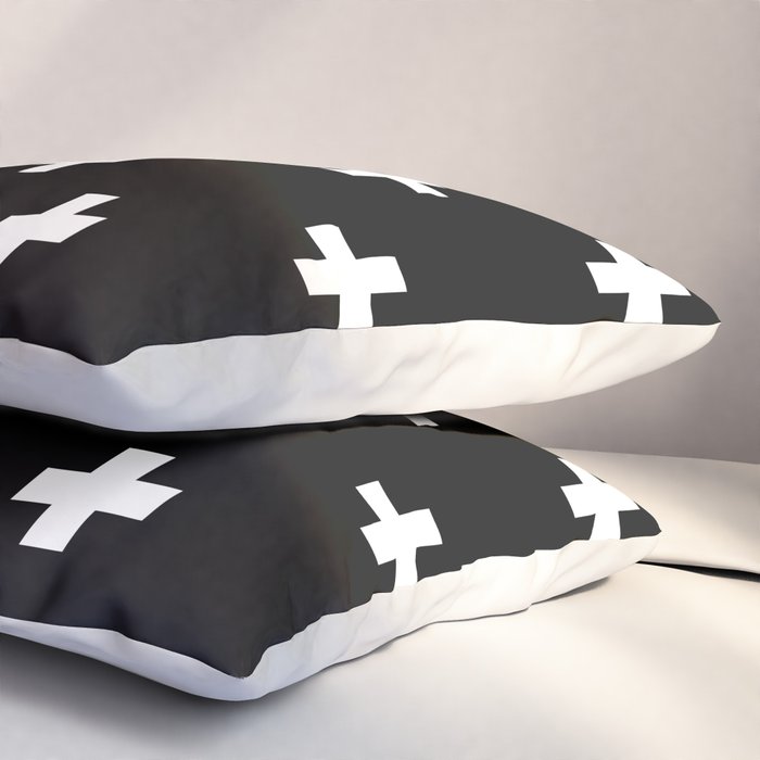 Swiss cross pattern white on black Pillow Sham Gallery Image 3