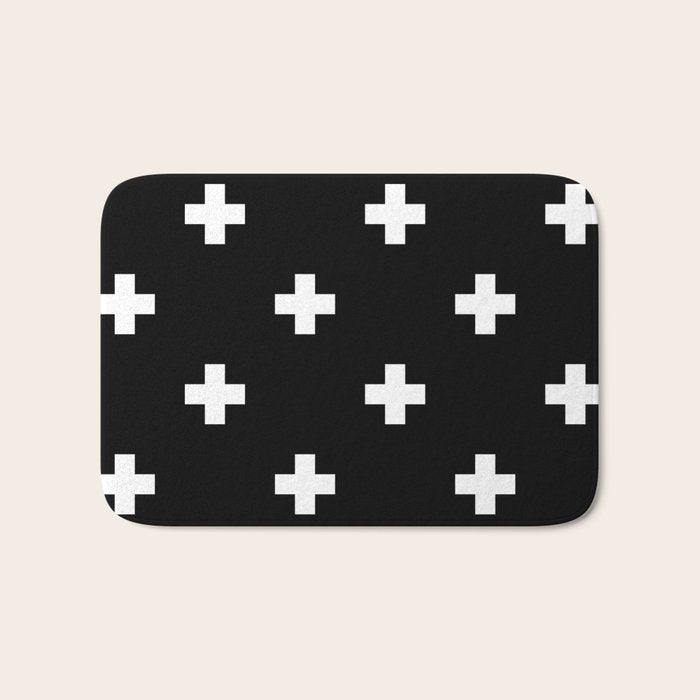 Swiss cross pattern white on black Bath Mat Gallery Image 1