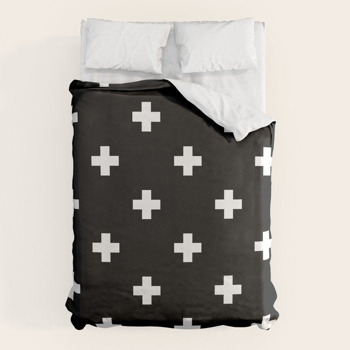 Swiss cross pattern white on black Duvet Cover Gallery Image 6