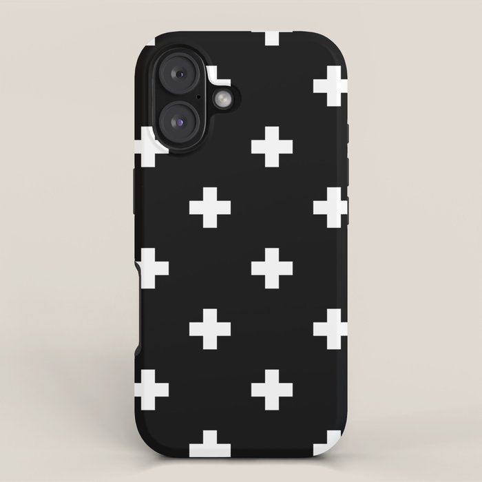 Swiss cross pattern white on black iPhone Case Gallery Image 1