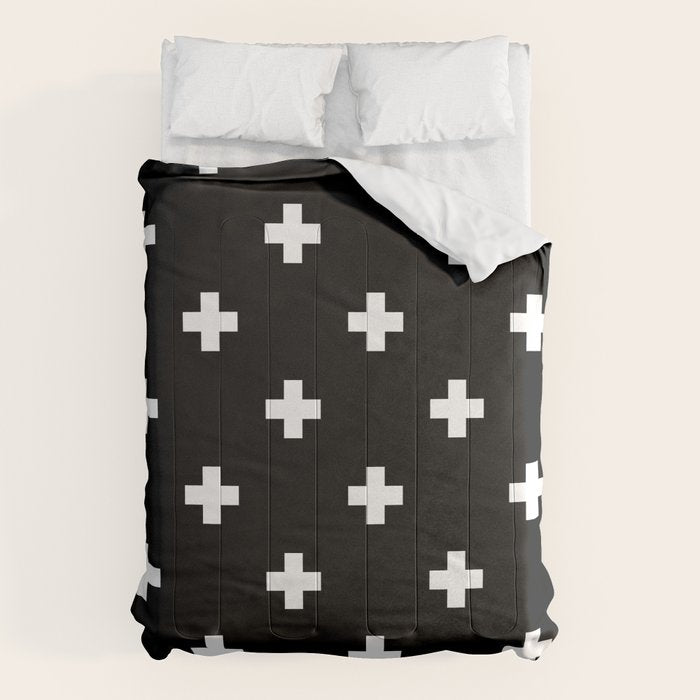 Swiss cross pattern white on black Comforter Gallery Image 1