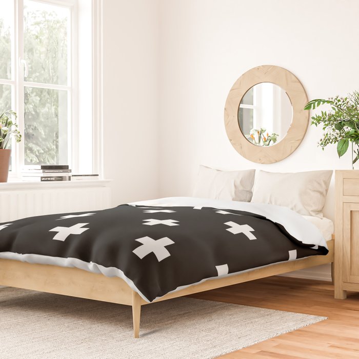 Swiss cross pattern white on black Duvet Cover Gallery Image 2