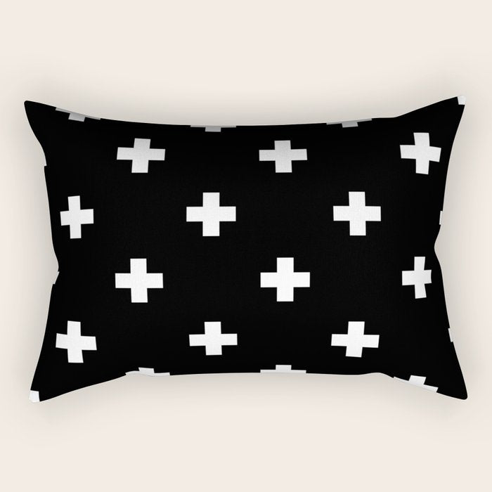 Swiss cross pattern white on black Rectangular Pillow Gallery Image 2
