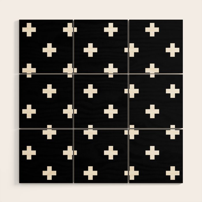 Swiss cross pattern white on black Wood Wall Art Gallery Image 1