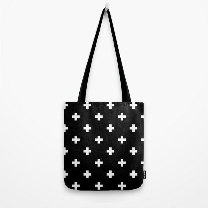 Swiss cross pattern white on black Tote Bag Gallery Image 2