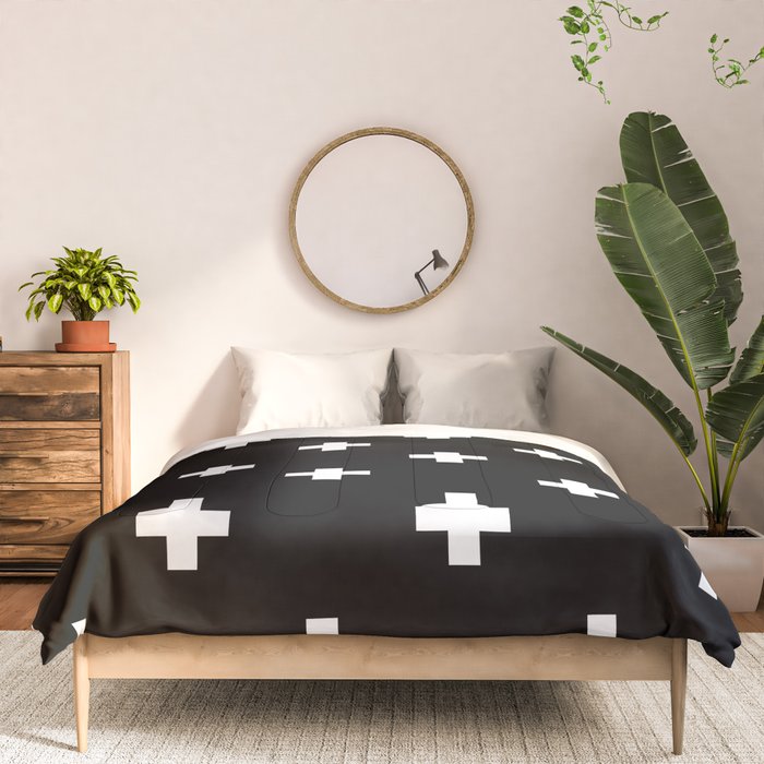 Swiss cross pattern white on black Comforter Gallery Image 3