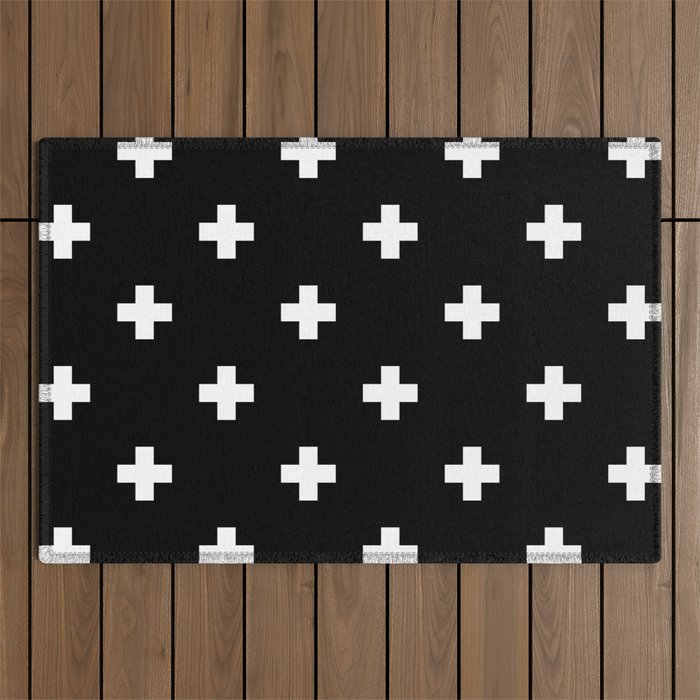 Swiss cross pattern white on black Outdoor Rug Gallery Image 1