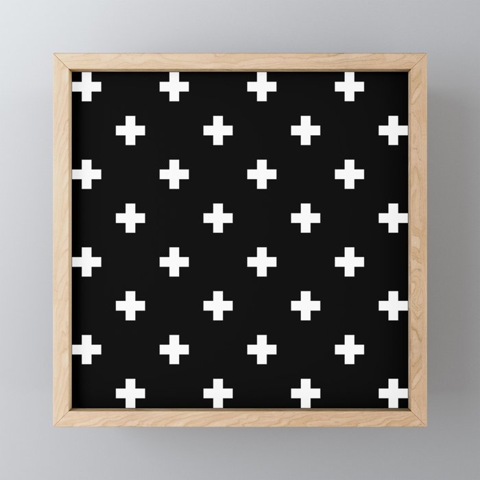 Swiss cross pattern white on black Mini Art Print Gallery Image 1