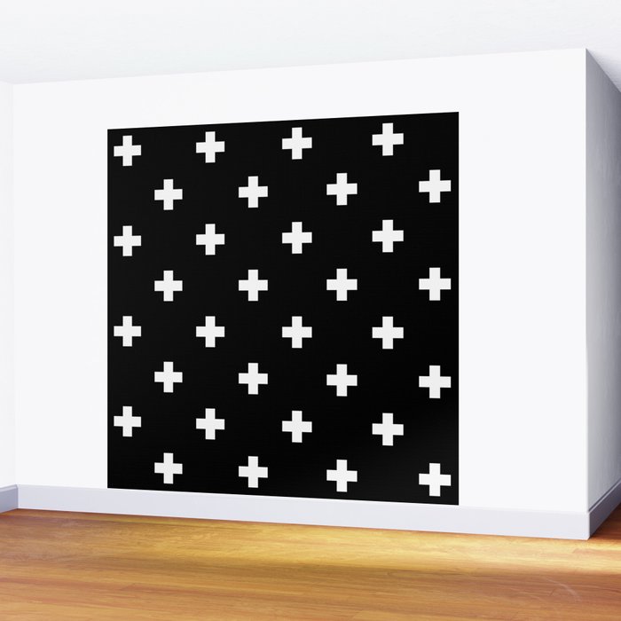 Swiss cross pattern white on black Wall Mural Gallery Image 2