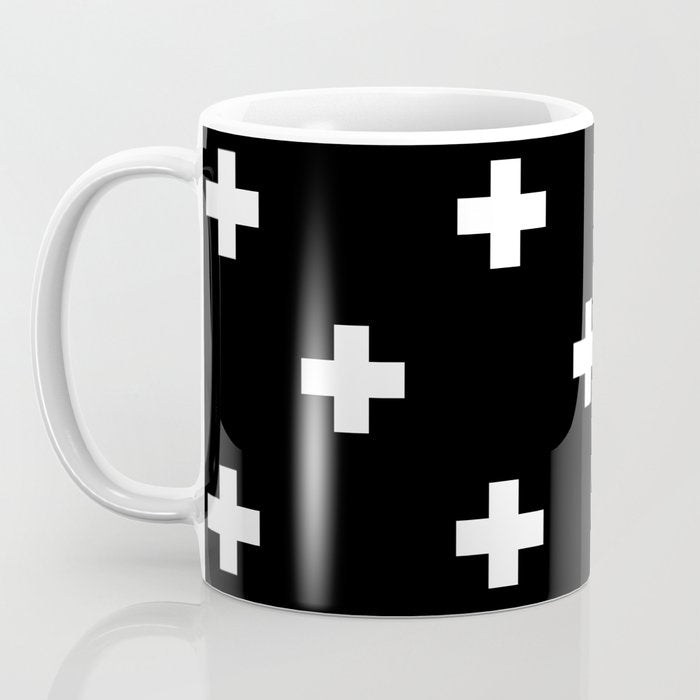 Swiss cross pattern white on black Coffee Mug Gallery Image 3