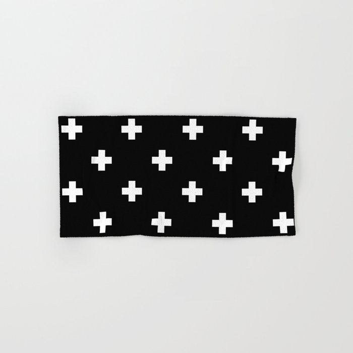 Swiss cross pattern white on black Bath Towel Gallery Image 1
