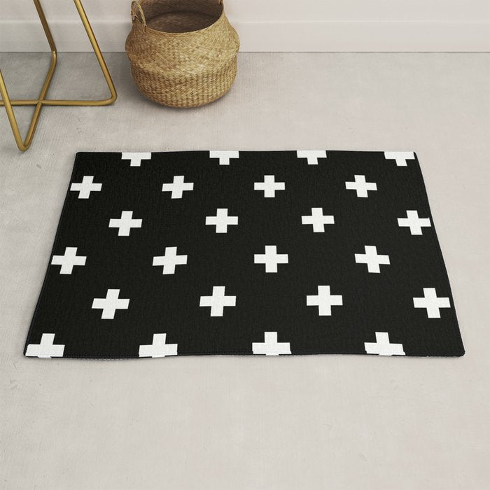 Swiss cross pattern white on black Rug Gallery Image 1