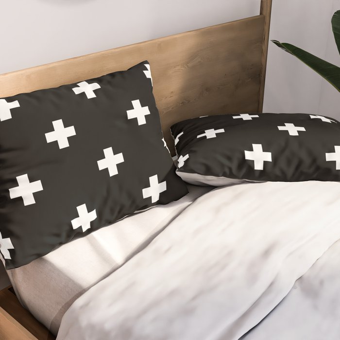 Swiss cross pattern white on black Pillow Sham Gallery Image 2