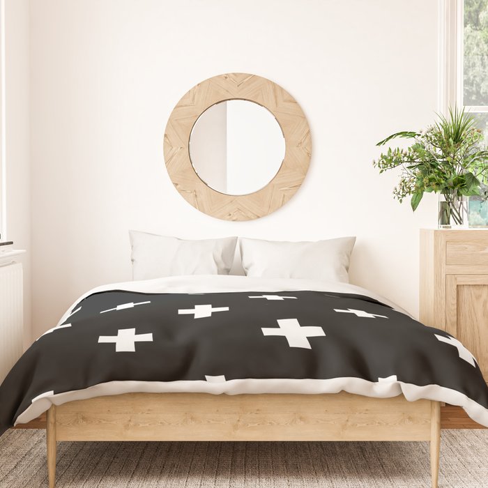 Swiss cross pattern white on black Duvet Cover Gallery Image 3