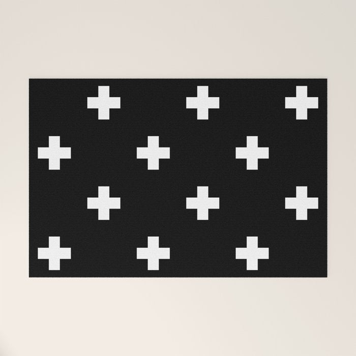 Swiss cross pattern white on black Welcome Mat Gallery Image 1