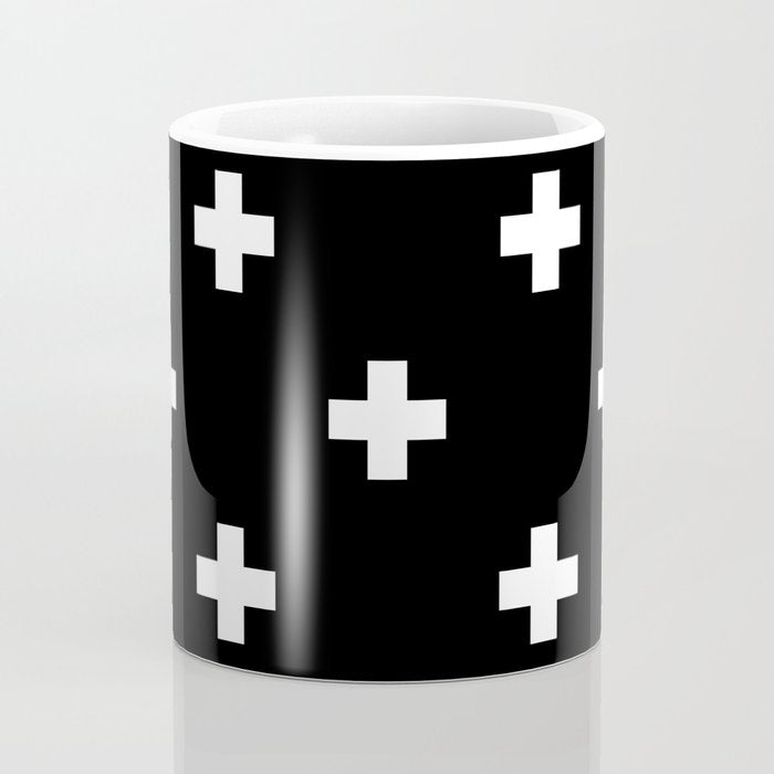 Swiss cross pattern white on black Coffee Mug Gallery Image 4