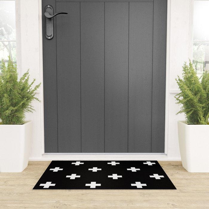 Swiss cross pattern white on black Welcome Mat Gallery Image 3