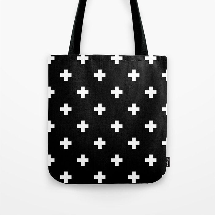 Swiss cross pattern white on black Tote Bag Gallery Image 1