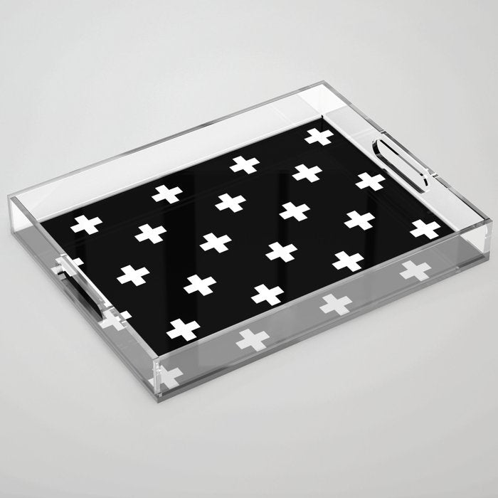 Swiss cross pattern white on black Acrylic Tray Gallery Image 1