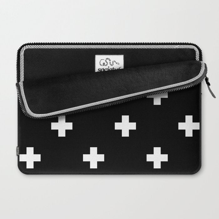 Swiss cross pattern white on black Laptop Sleeve Gallery Image 2