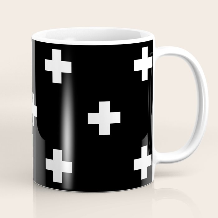 Swiss cross pattern white on black Coffee Mug Gallery Image 1