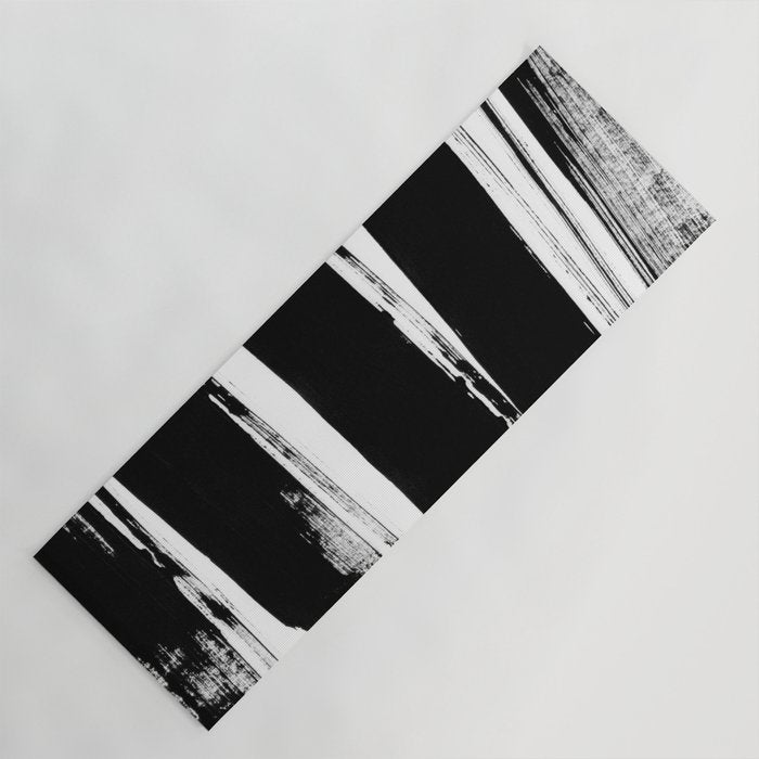 Stripes Black & White Minimalist Abstract Mid century Ink Art Dark Brush Strokes Yoga Mat Gallery Image 1