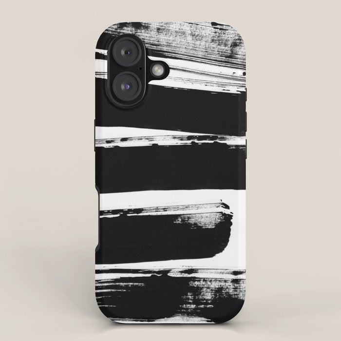 Stripes Black & White Minimalist Abstract Mid century Ink Art Dark Brush Strokes iPhone Case Gallery Image 1