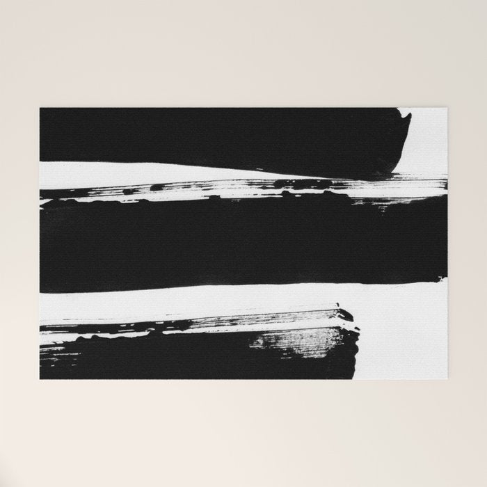 Stripes Black & White Minimalist Abstract Mid century Ink Art Dark Brush Strokes Welcome Mat Gallery Image 1