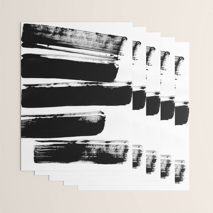 Stripes Black & White Minimalist Abstract Mid century Ink Art Dark Brush Strokes Wrapping Paper Gallery Image 3