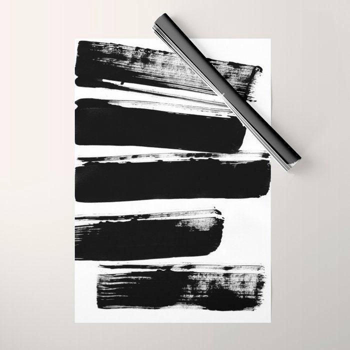 Stripes Black & White Minimalist Abstract Mid century Ink Art Dark Brush Strokes Wrapping Paper Gallery Image 1