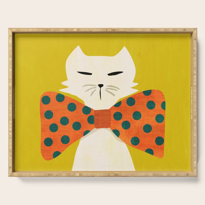 Cat with incredebly oversized humongous bowtie Serving Tray Gallery Image 1