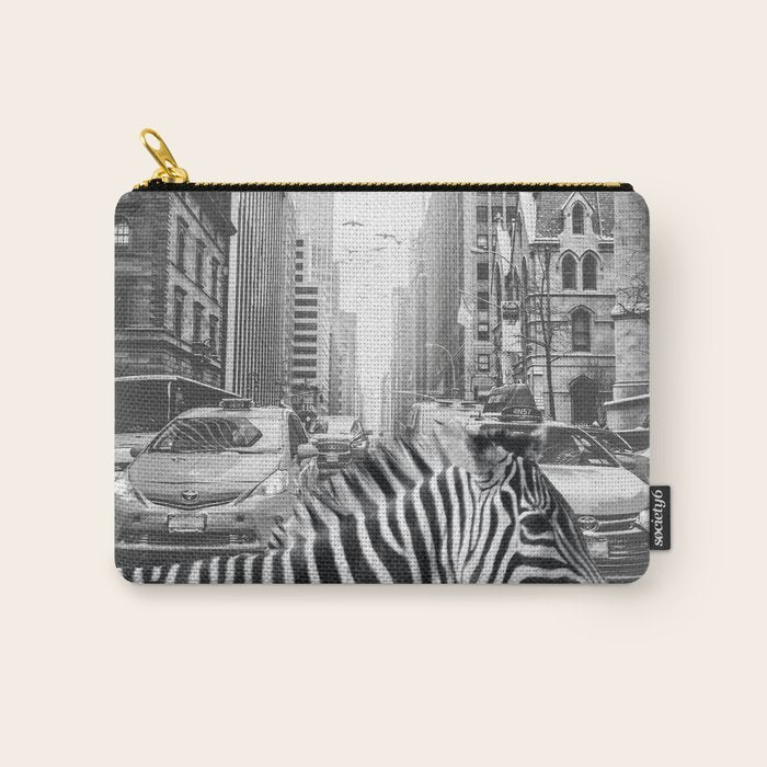 Zebra In The City - Black And White Photography Collage Carry All Pouch Gallery Image 1