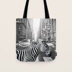 Zebra In The City - Black And White Photography Collage Tote Bag Gallery Image 1