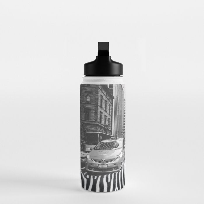 Zebra In The City - Black And White Photography Collage Water Bottle Gallery Image 3