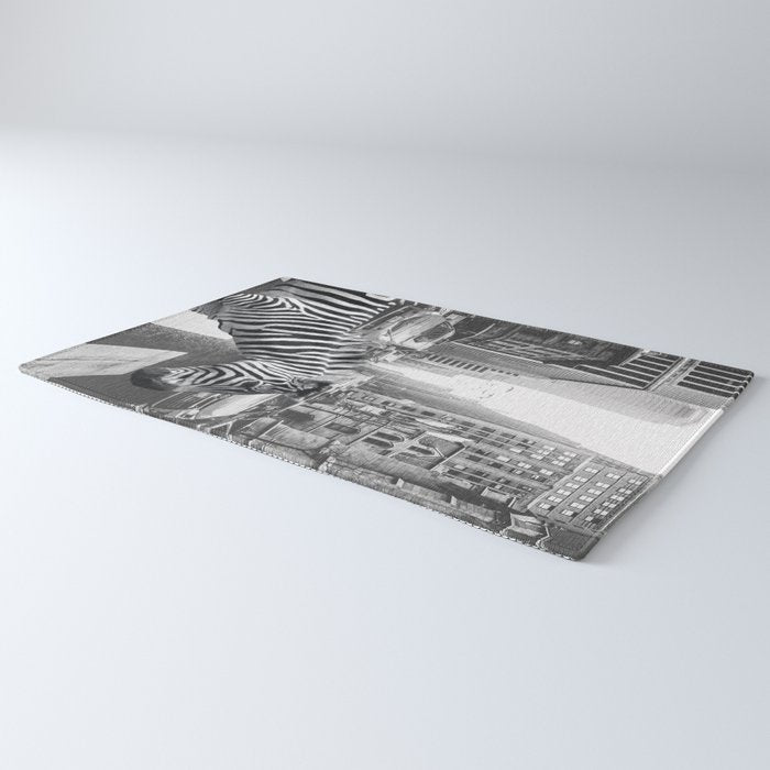 Zebra In The City - Black And White Photography Collage Rug Gallery Image 3