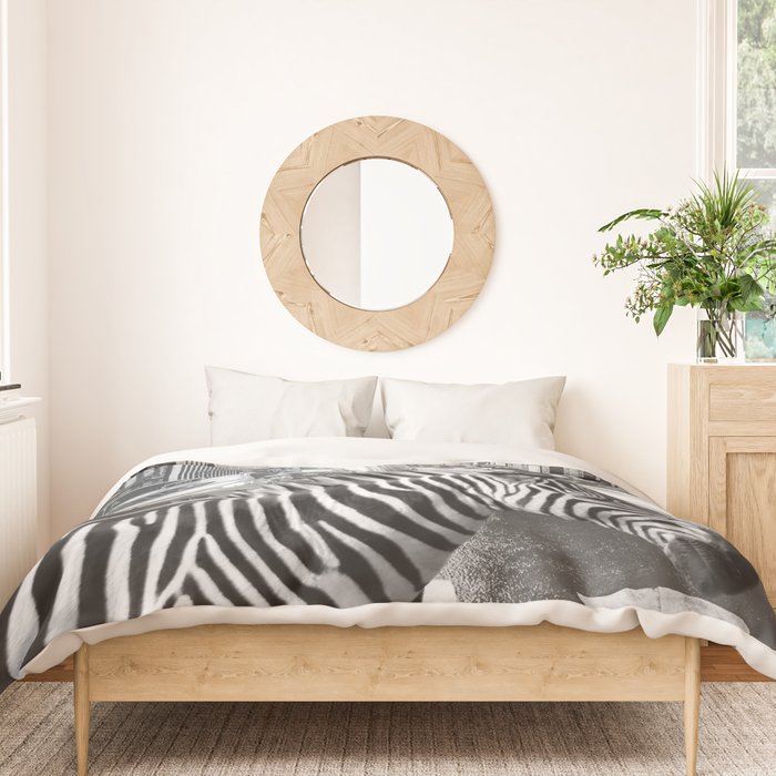 Zebra In The City - Black And White Photography Collage Duvet Cover Gallery Image 3