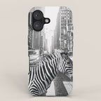 Zebra In The City - Black And White Photography Collage iPhone Case Gallery Image 1