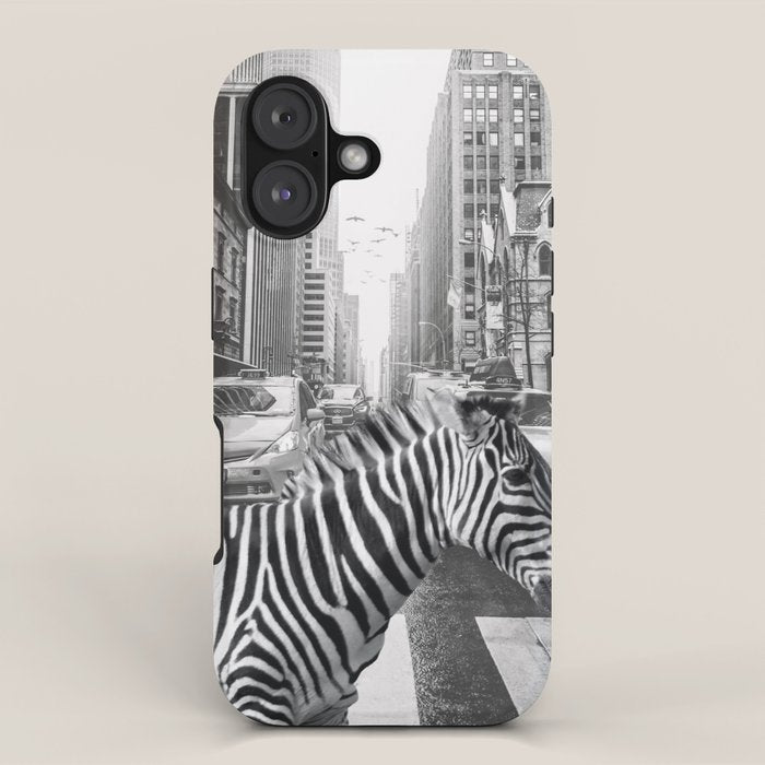 Zebra In The City - Black And White Photography Collage iPhone Case Gallery Image 1