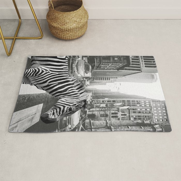 Zebra In The City - Black And White Photography Collage Rug Gallery Image 1