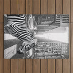 Zebra In The City - Black And White Photography Collage Outdoor Rug Gallery Image 1