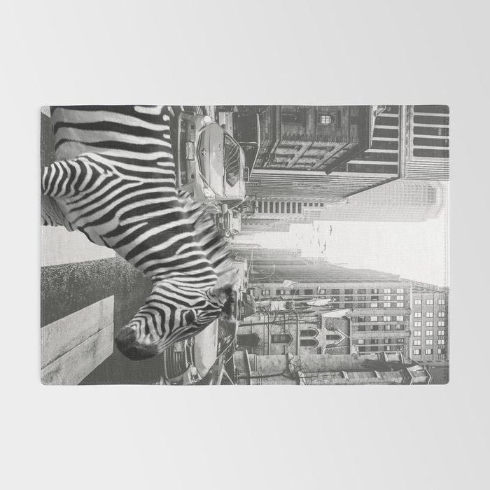 Zebra In The City - Black And White Photography Collage Rug Gallery Image 2