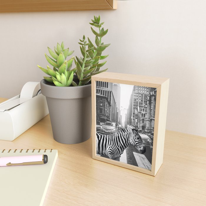 Zebra In The City - Black And White Photography Collage Mini Art Print Gallery Image 2