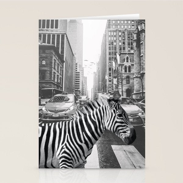 Zebra In The City - Black And White Photography Collage Stationery Card Gallery Image 1