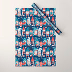 Let it gnome // blue background little Santa's helpers preparing for Christmas neon red classic oxford and pastel blue dressed gnomes Wrapping Paper Gallery Image 1