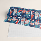 Let it gnome // blue background little Santa's helpers preparing for Christmas neon red classic oxford and pastel blue dressed gnomes Wrapping Paper Gallery Image 2