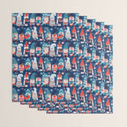 Let it gnome // blue background little Santa's helpers preparing for Christmas neon red classic oxford and pastel blue dressed gnomes Wrapping Paper Gallery Image 3