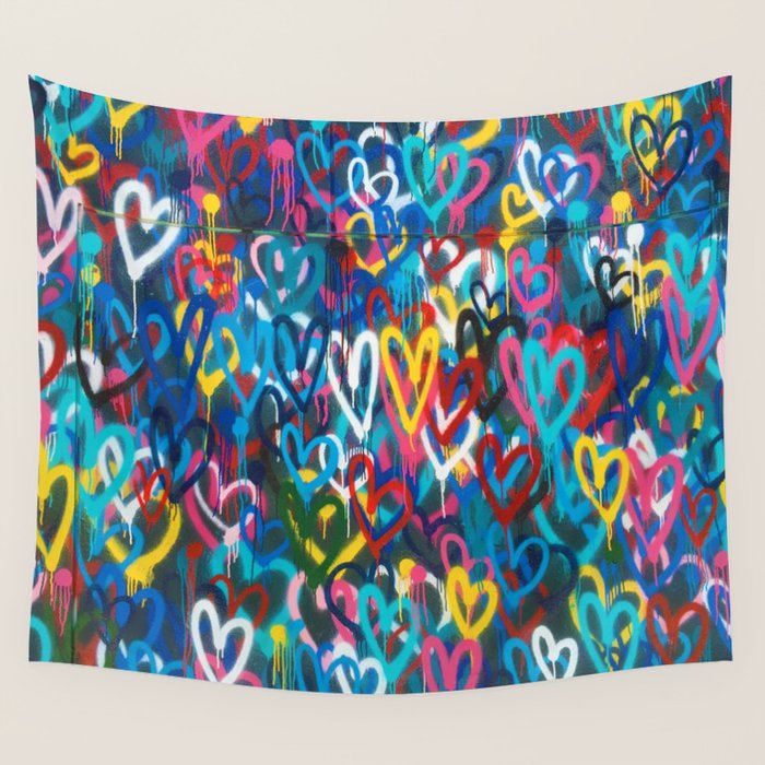 Graffiti Hearts Love (Color) Wall Tapestry Gallery Image 4