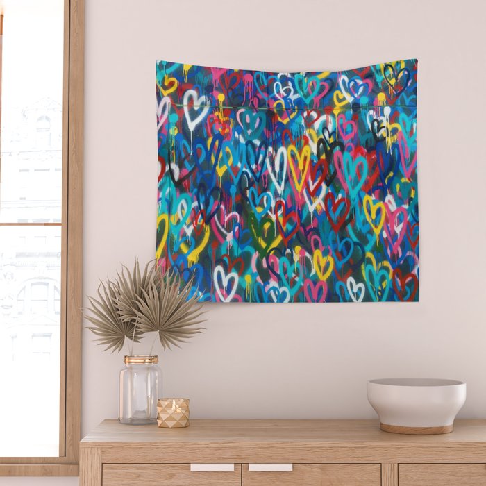 Graffiti Hearts Love (Color) Wall Tapestry Gallery Image 2