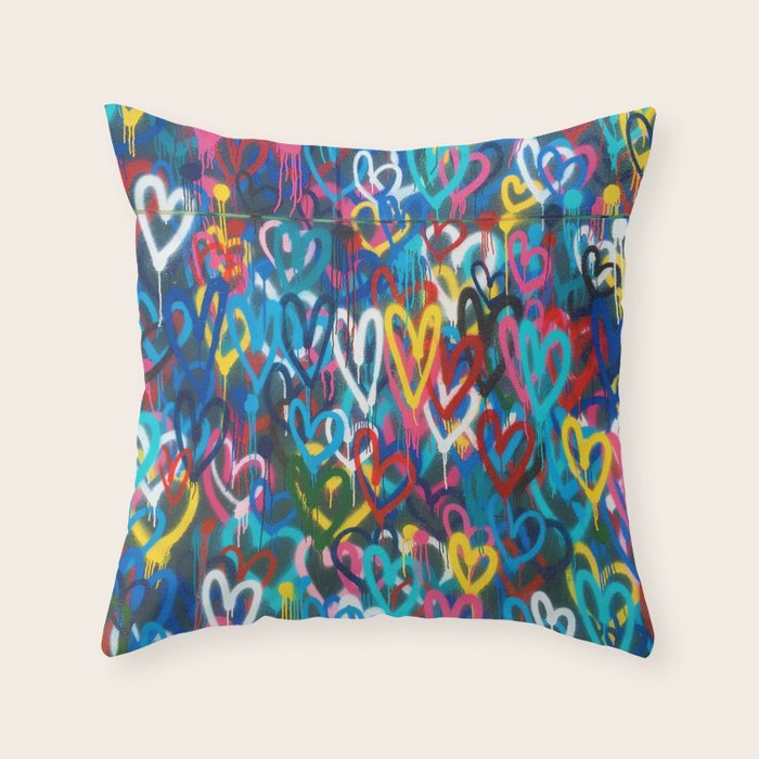 Graffiti Hearts Love (Color) Throw Pillow Gallery Image 1