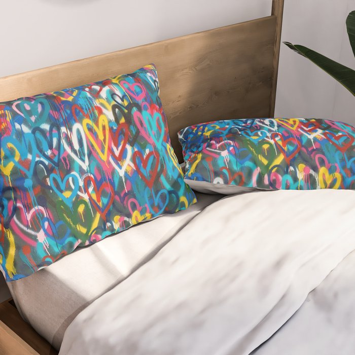 Graffiti Hearts Love (Color) Pillow Sham Gallery Image 2